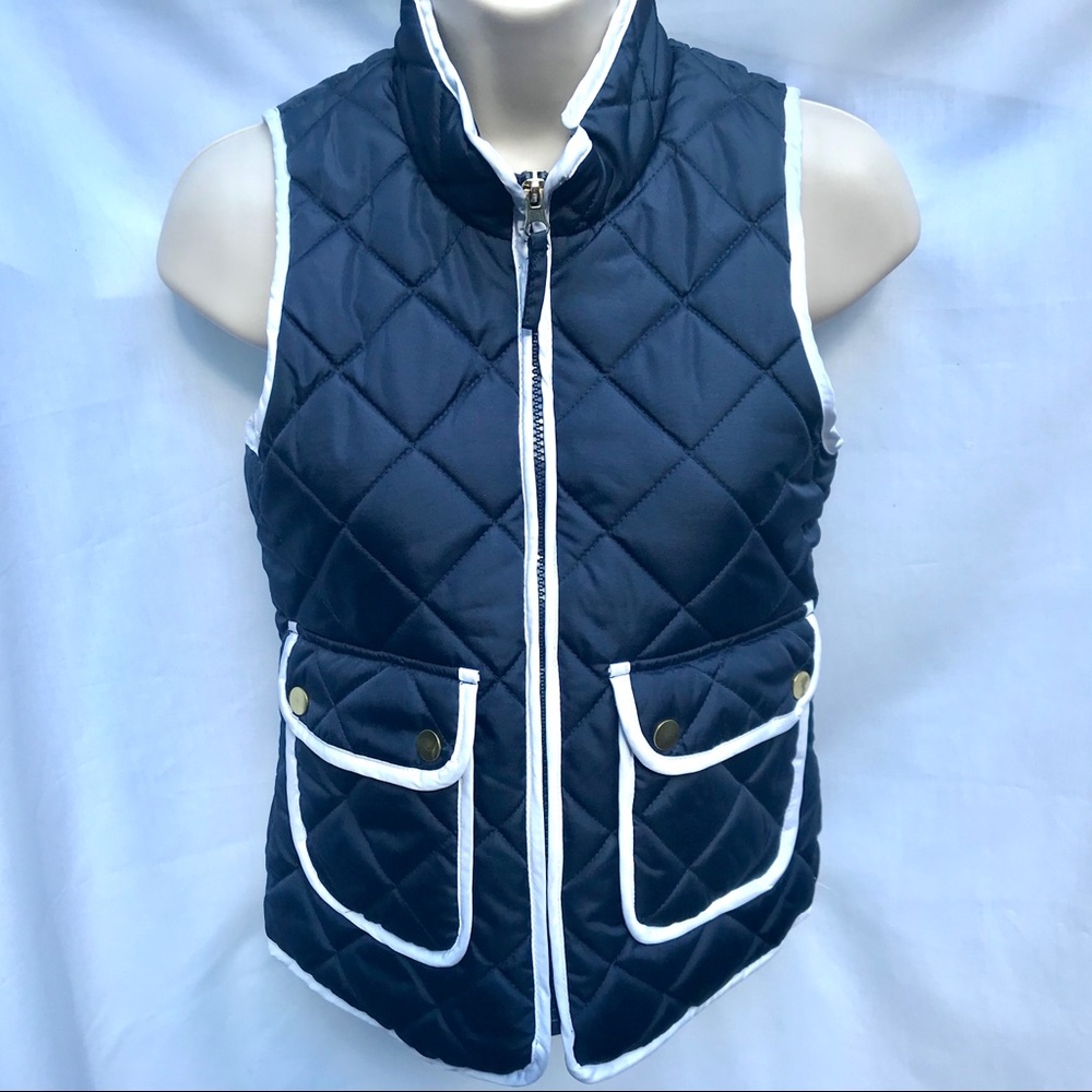 Me Jane Navy Blue Quilted Vest w/White Piping